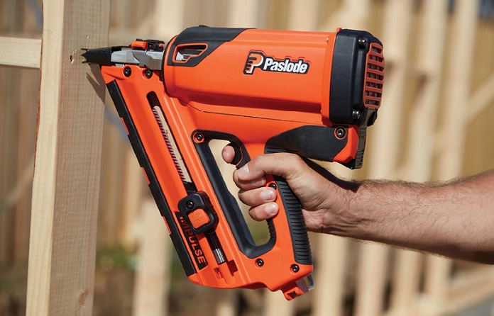 Close-up of paslode finishing nail gun 