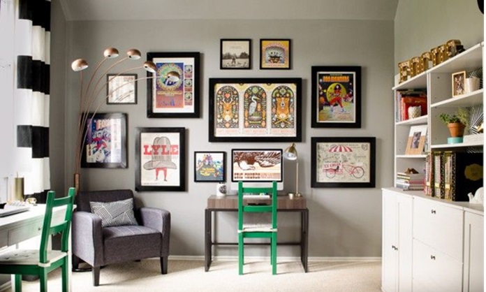 room with posters in frames