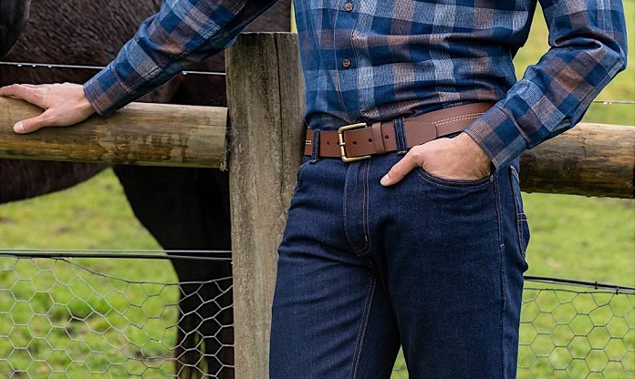 man wearing Thomas Cook Jeans with a blue shirt