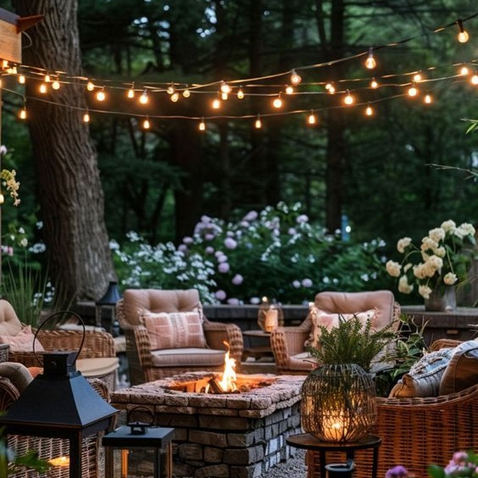 backyard oasis with stylish outdoor lighting